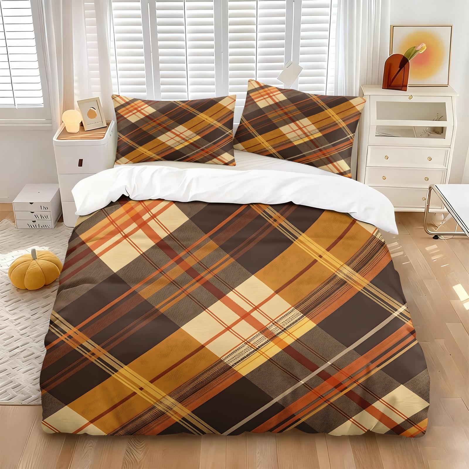 2/3 Pcs Classic Plaid Print Duvet Cover Set, Simple Modern Bedding Set, Soft Microfiber with HD Digital Print and Zipper Closure, Wrinkle Resistant, Perfect for Bedroom, Dorm and Guest Room Decor, All Season Use - No Filling