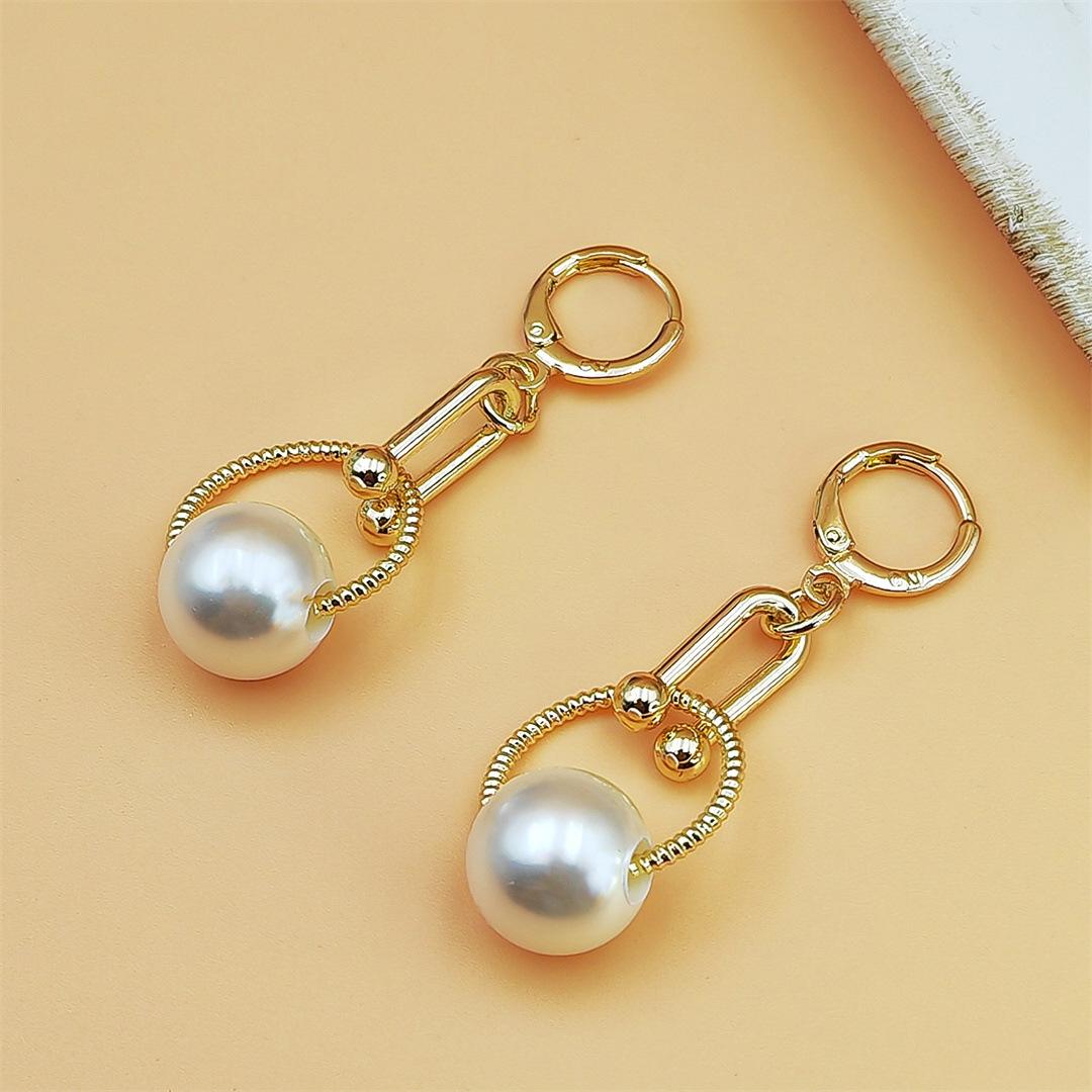 Pearl Inlaid Long Tassel Drop Earrings Geometric Hoop Design Simple Elegant Fashion Jewelry For Women