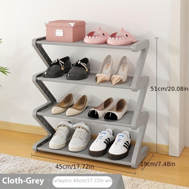 4-Tier Z-Shaped Shoe Rack, Modern Shoe Organizer, Plastic Shoe Shelf, Durable Plastic, Tool-Free Assembly, Floor-Mounted Storage for Living Room, Bedroom, Entryway Organization
