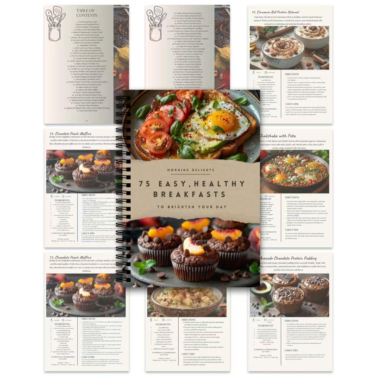 75 Easy Healthy Breakfasts Spiral Cookbook, Simple and Nutritious Morning Recipes, Quick Breakfast Ideas for a Energized Start