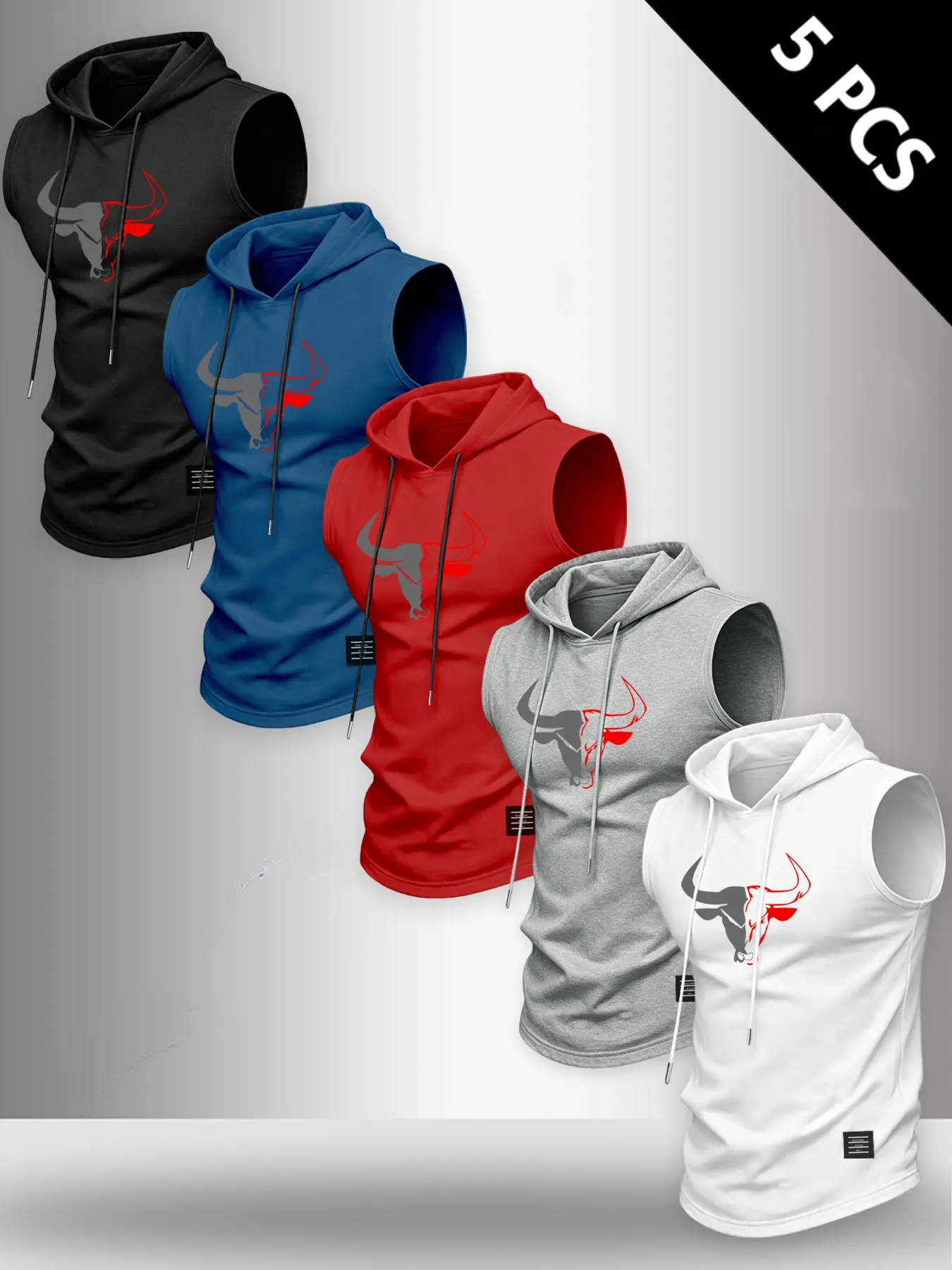 Men's Hooded Sports Tank Top, Bull Head Print, Logo Design, Breathable Sleeveless, Casual Summer Wear, Outdoor Fitness, Daily Leisure, Sleeveless Sports Vest