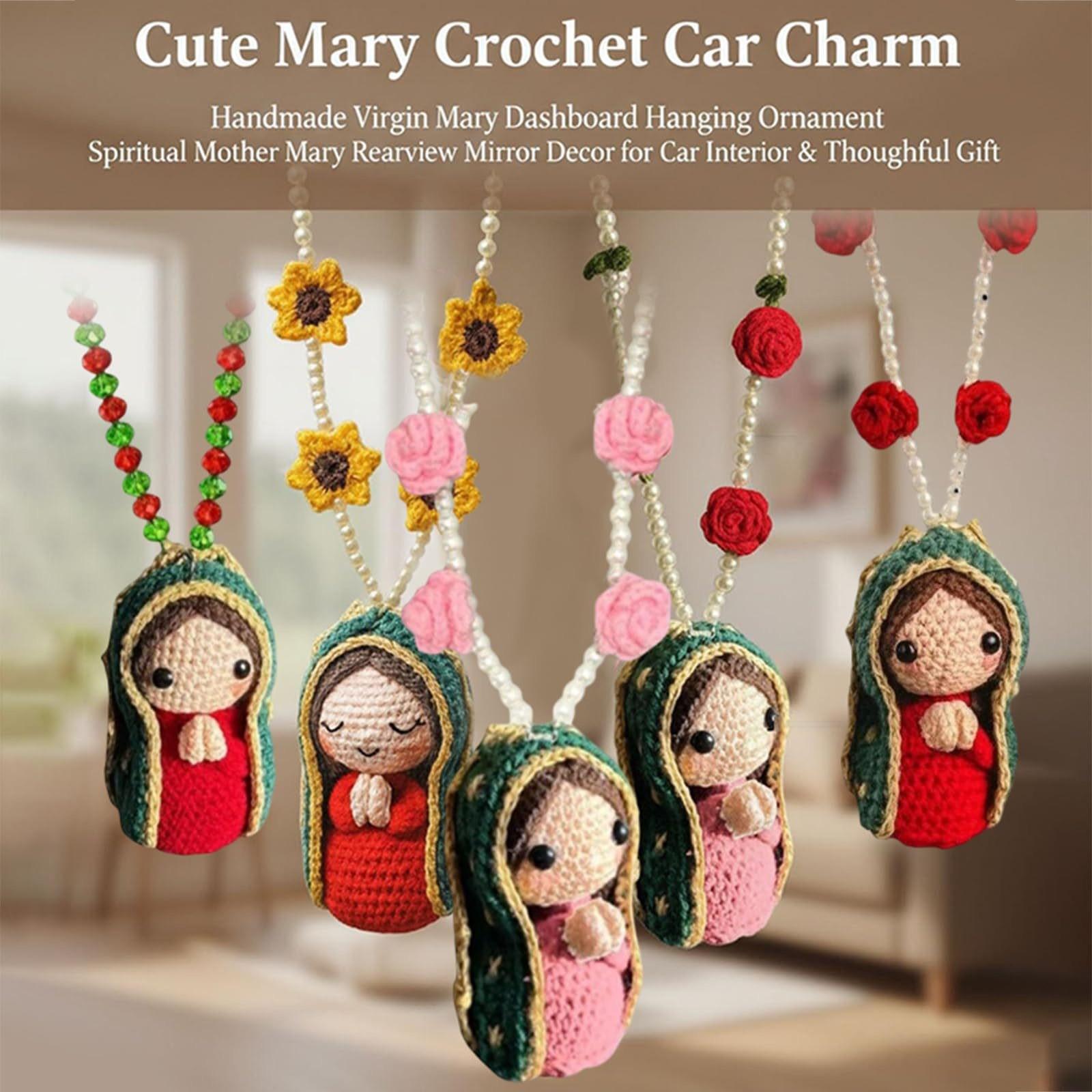 Maria Doll Sunflower Yarn Handmade Knitted Portrait Rearview Mirror Puppet Hanging Hook Gift, Unique Crafted Decoration Item