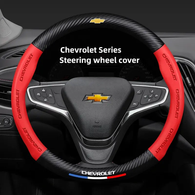 38cm Car Carbon Fiber Steering Wheel Cover For Chevrolet Corvette Montana TrailBlazer Silverado Traverse Camaro Suburban Equinox Bolt Cruze Malibu Colorado Trax SS Spark Captiva Onix Spin Impala Cobalt