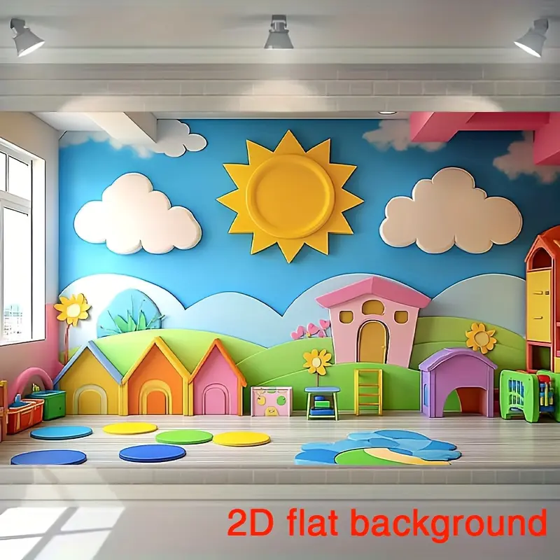 1Pc 2D Flat Sky Cloud Themed Banner Backdrop, Soft Kid-Friendly Blue White HD Print, Wrinkle Resistant Reusable Polyester, For Kindergarten Classroom Mural, Kids Room Wall Decor, Birthday Party Photography Background