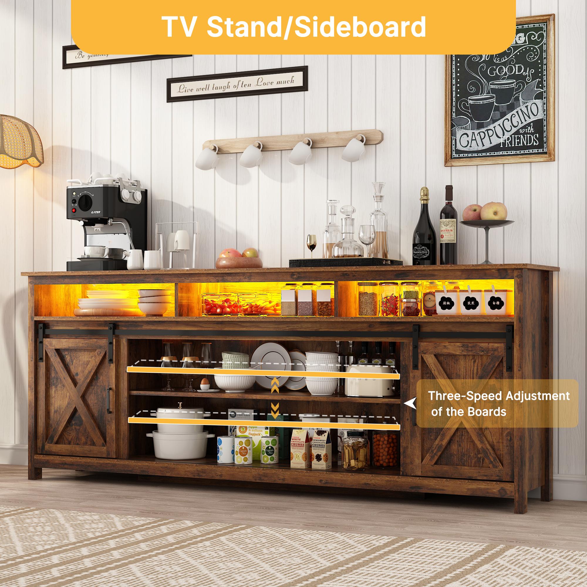 57/70/80.7in Wooden Farmhouse Entertainment Center for 90/85/80/75 inch TV,Double Layer Storage Farmhouse TV Stand,Double-Row Sockets with Wood Sliding Barn Door TV Stand (Brown/grey/white/Rustic Brown) 57/70/80.7in Wooden Farmhouse Entertainment Center for 90/85/80/75 inch TV,Double Layer Storage Farmhouse TV Stand,Double-Row Sockets with Wood Sliding Barn Door TV Stand (Brown/grey/white/Rustic Brown)