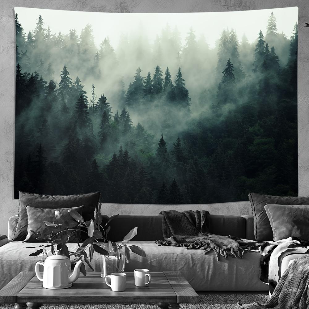 1Pc Misty Forest Wall Hanging Tapestry, Durable Decorative Tapestry - Natural Fog Tree Polyester Backed, Wall Mounted home, office - Harmonious Mountain View with Pine and Rolling Hills, Interior Decor, Party Decor, Free Installation