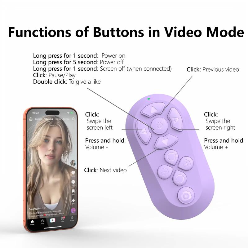 Bluetooth Remote for TikTok Scrolling, Page Turning, Volume Control & Camera Shutter | Hands-Free Phone Controller for iPhone & Android, 2026 Upgraded