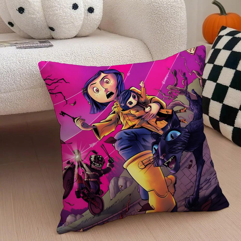 anime hot cute Coraline Pillow Case Anti-dustmite Pillowcase Sofa Cushion Cover with Invisible Zipper Silky Short Plush Polyester Microfiber Fabric White Available in Different Sizes for Home Bed Use