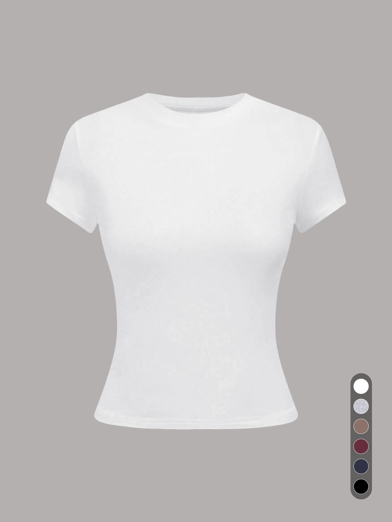 2026 New Arrival Women's Crew Neck Short Sleeve Fitted T-Shirt, Solid Color Slim Fit Basic Crop Tee, Soft Stretchy Breathable Casual Top for Daily Streetwear Shopping and Vacation Outfits All Season Summer