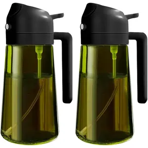 WarmNook. 2 Count 2 in 1  Oil Sprayer for Cooking 16oz/470ml Light-Blocking Dark , Olive Oil Dispenser Bottle for Kitchen, Premium Dark Green Glass Oil Bottle, Food-Grade Oil Mister for Air Fryer, BBQ