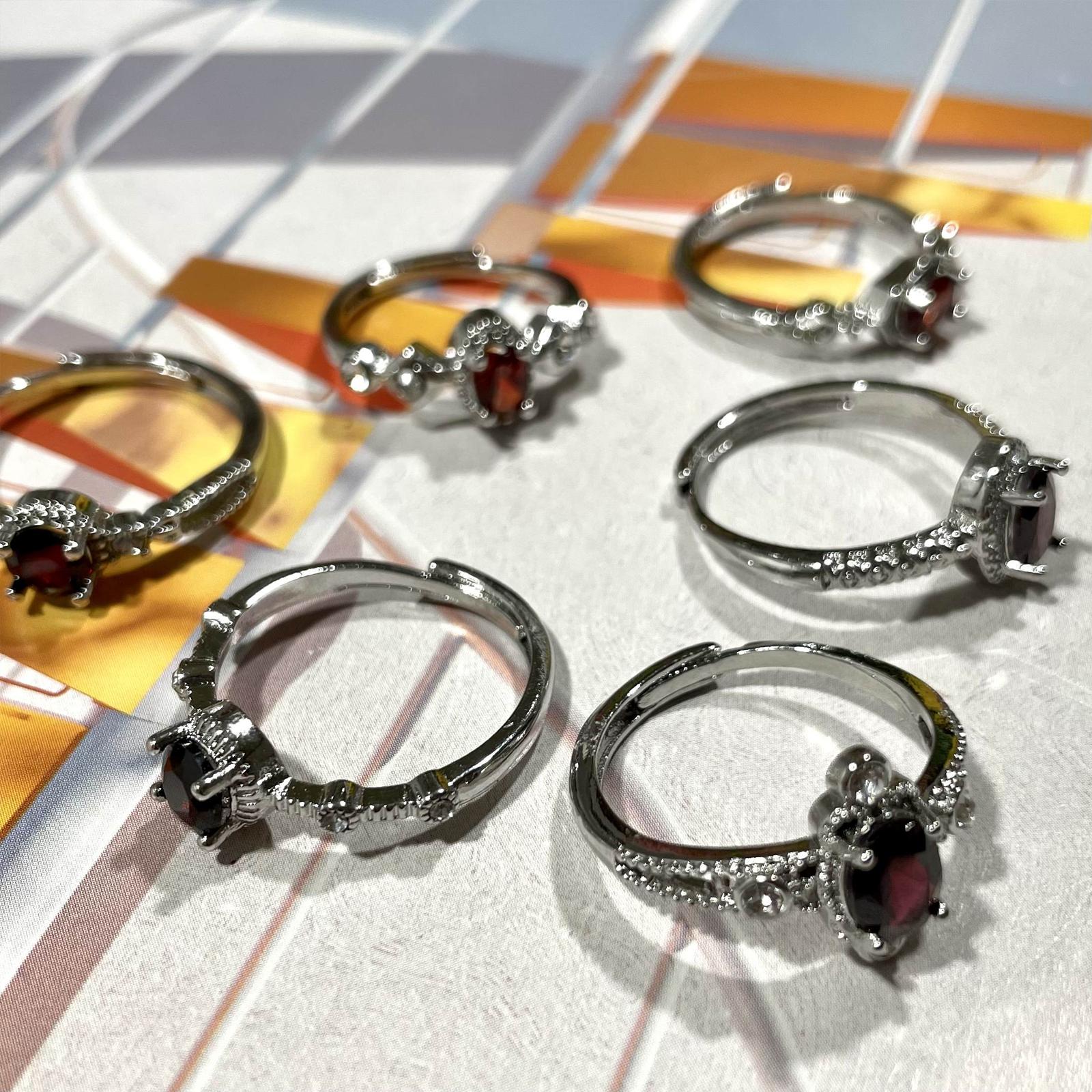 6 Counts Adjustable Garnet Rings Set For Women and Girls Handmade Rings Natural Gemstone For Christmas Ring Promise Ring Stackable Fashion Ring