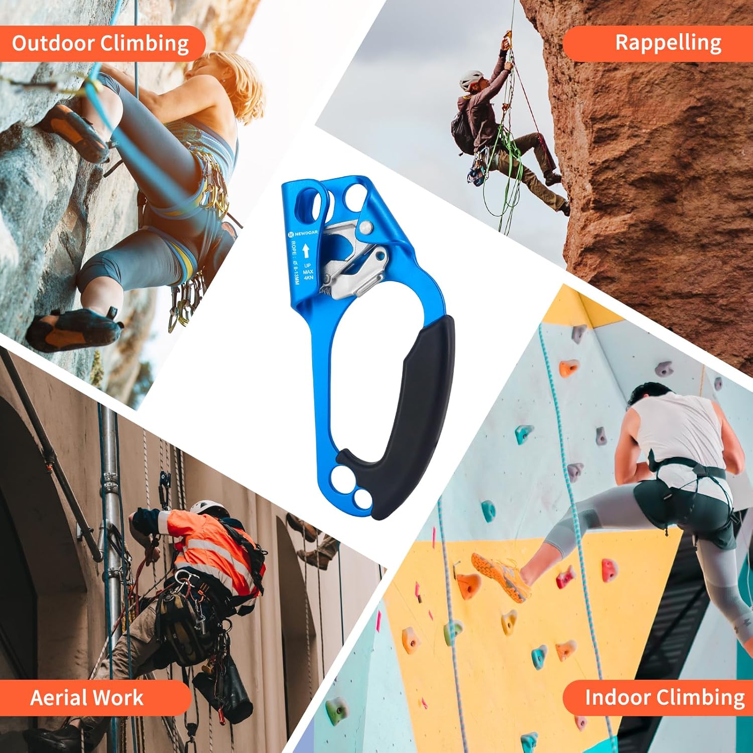 UIAA & CE Certified Hand Ascender Rock Climbing Tree Arborist Rappelling Gear Equipment Rope Clamp for 8~13MM Rope