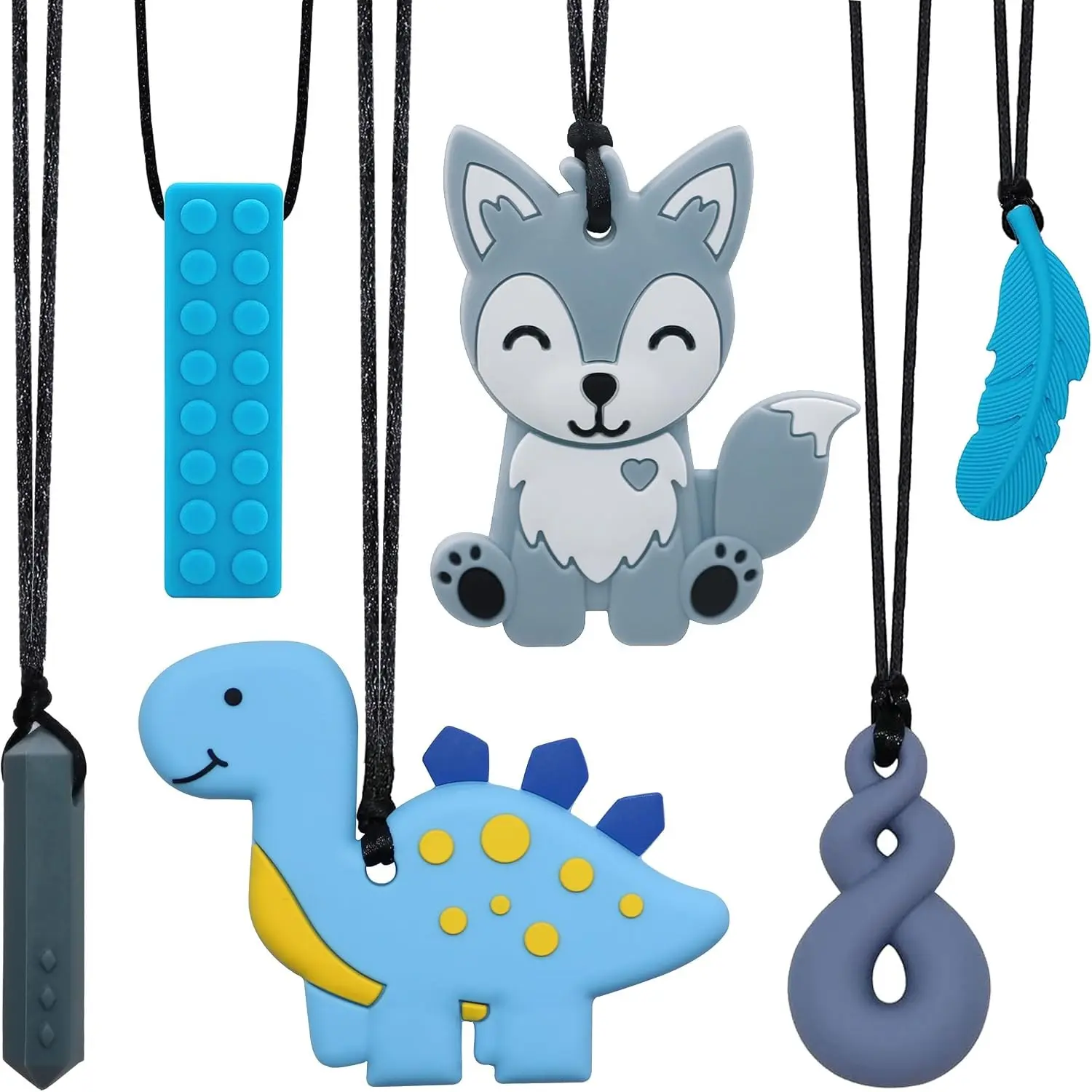 Sensory Chew Necklaces for Kids with Autism, ADHD & SPD - 6 Pack Chewy Necklace for Anxiety Relief and Fidgeting(Gift)