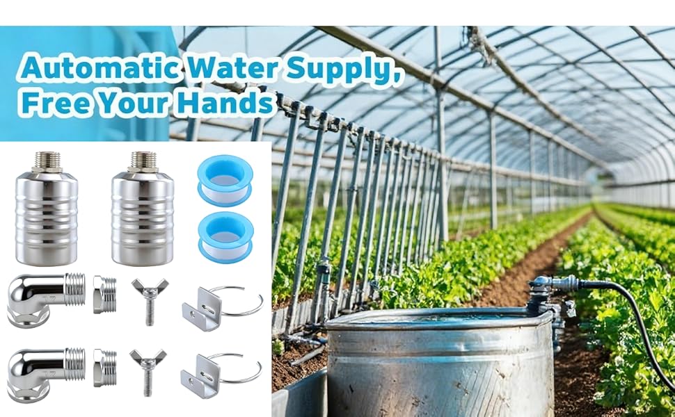 2 pcs Float Valves - Stainless with 1/2in & 3/4in for Fish Tanks, Swimming Pools, Livestock Troughs