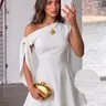 Women's Summer Unique Asymmetric Design Elegant Feminine Knitted Off-Shoulder Bow Tie Short Dress, Slimming Fit, Adjustable Straps, Fashionable Casual Wear, Party Dating Wear, Casual Office Street Date