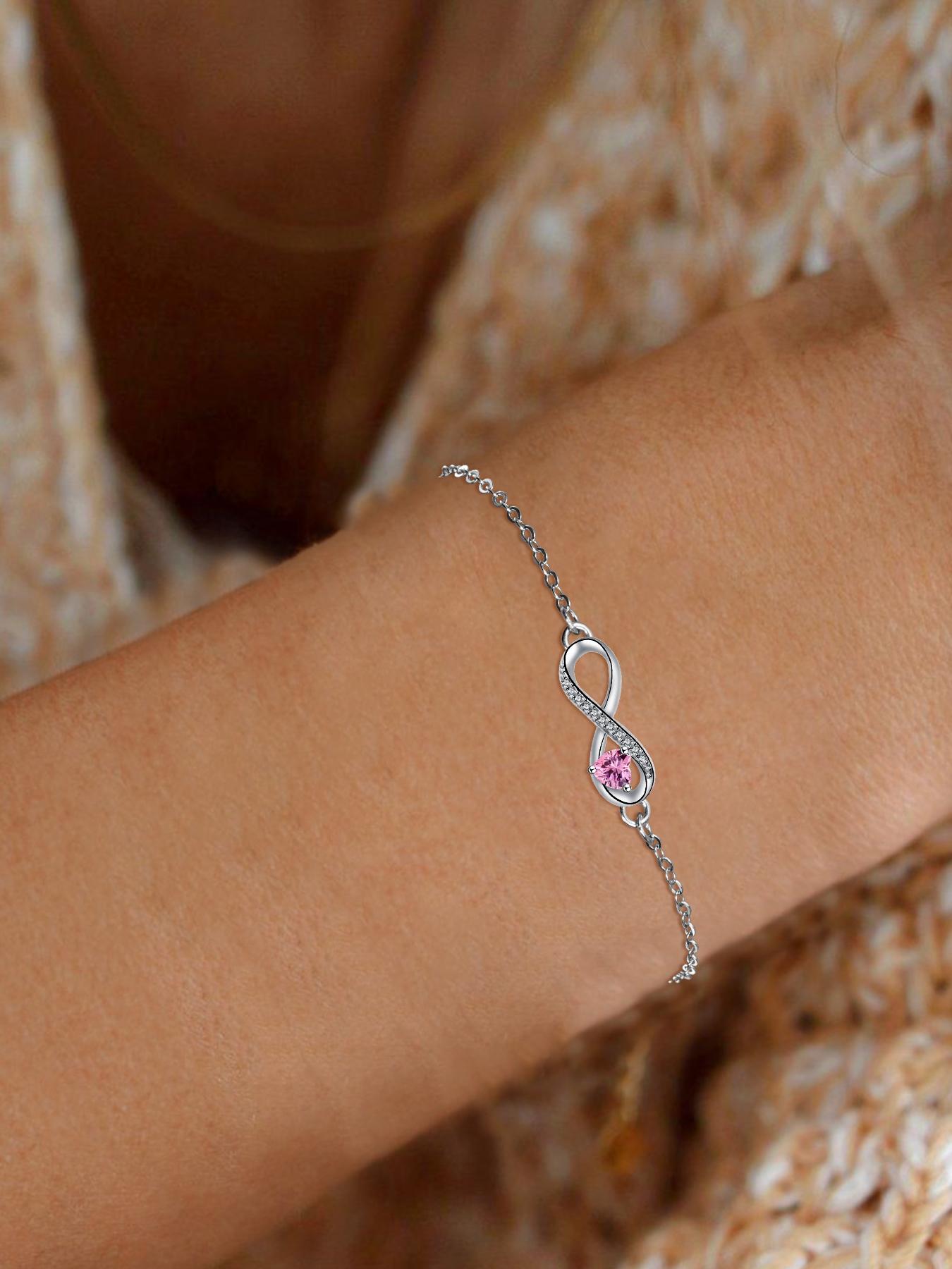 Love Heart CZ Birthstone Infinity Bracelets With Rose Jewelry Gift Box, Endless Love Symbol Bracelets for Women, Anniversary Birthday Christmas Jewelry Gift for Wife Mom Daughter, Heart Shaped Bracelet