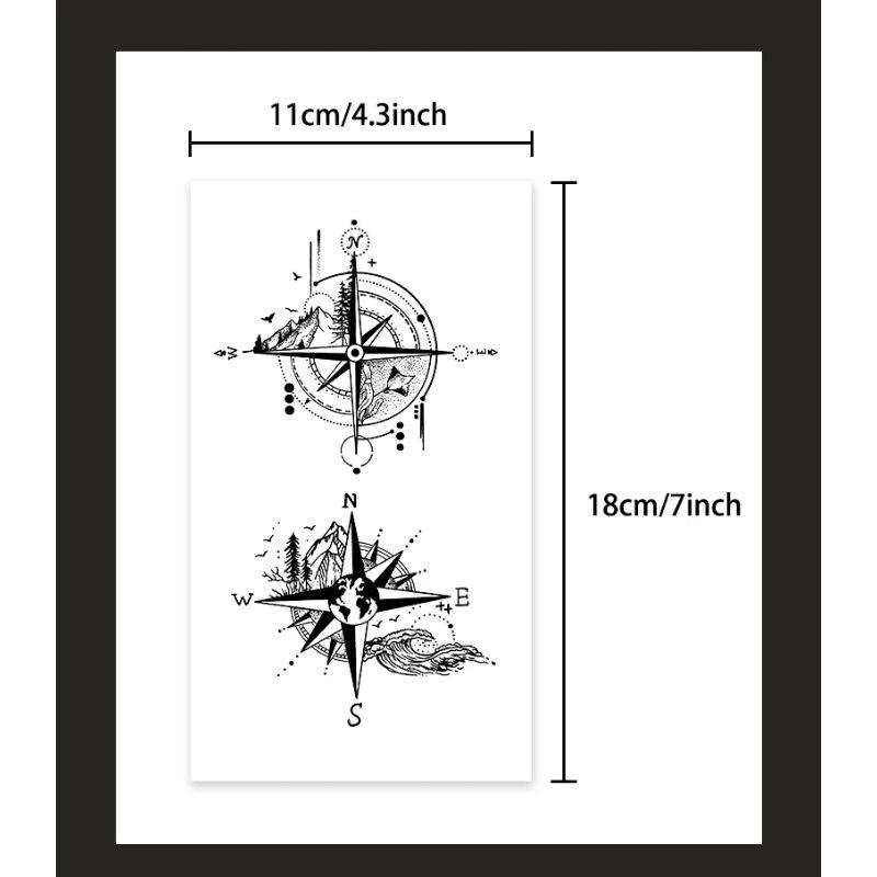 Men's European retro tattoo stickers, compass and mountain, Spartan warrior, bird compass, durable and waterproof, temporary tattoo stickers lasting one to two weeks