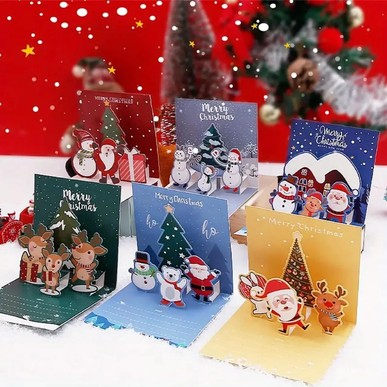 6pcs Handmade 3D Christmas Greeting Card Set, festive pop-up cards with envelopes, stickers and mailing accessories for writing holiday wishes and sharing seasonal greetings, ideal for Christmas gifts, New Year parties, postcards and holiday celebrations