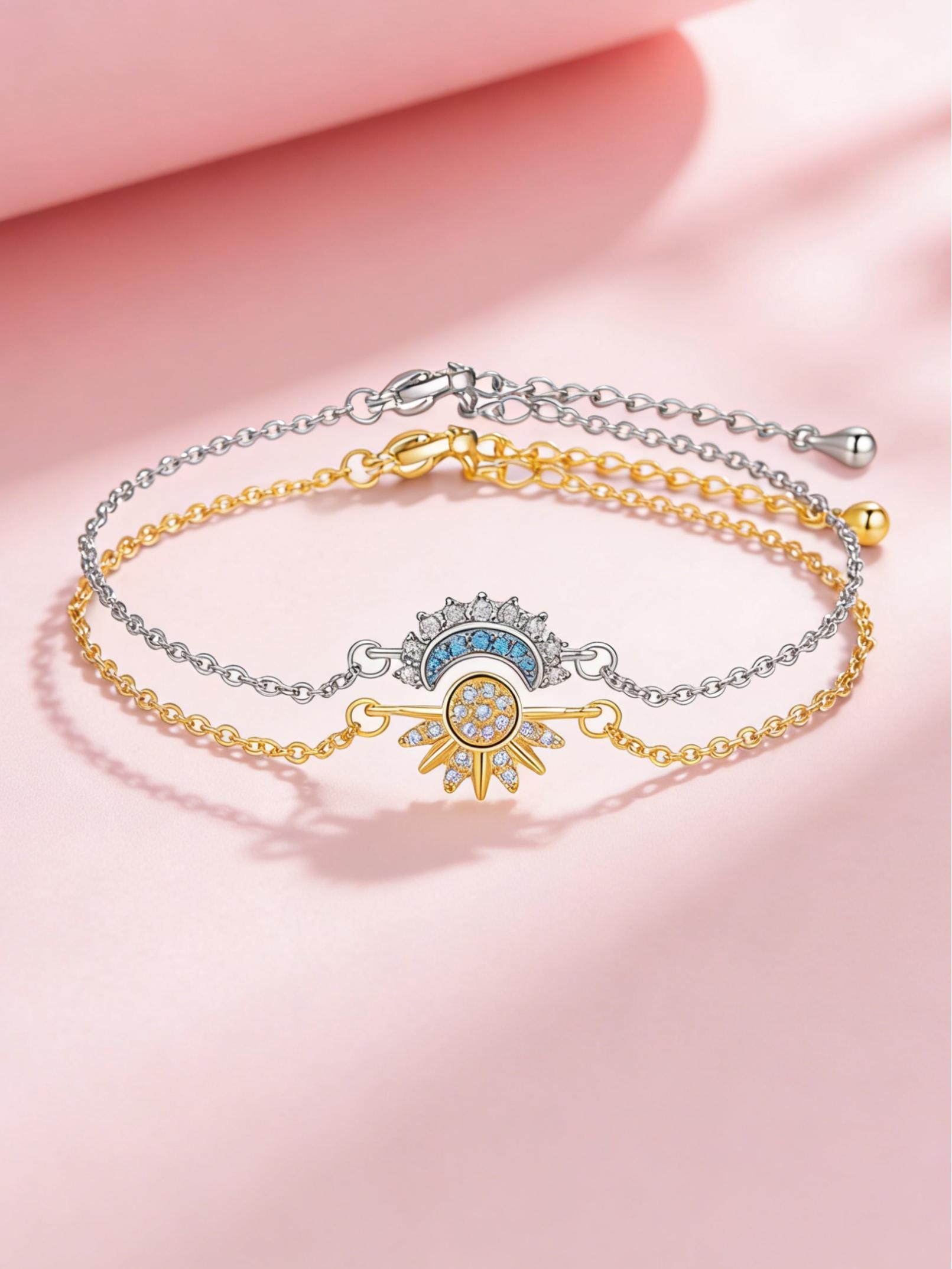 Sun and Moon Bracelet Set for bestfriend, sister gift,Stackable Gold Sun & Blue Moon Bracelet, Matching Couple/Friendship/sister Jewelry