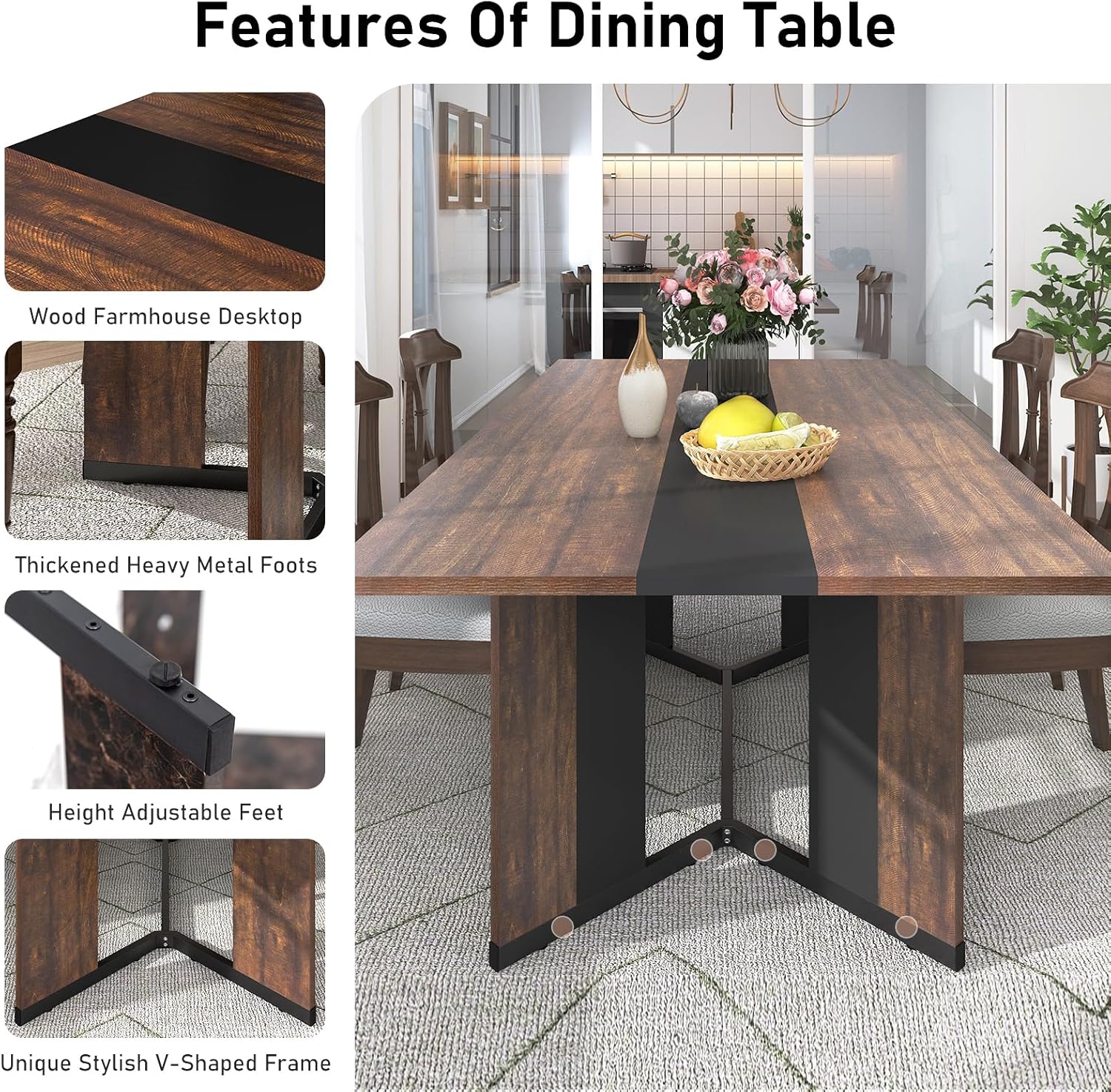 71In Large Rectangular Brown Dining Table for 4 5 6 7 8 People w/35 Marble-Color Wood Watrproof Tabletop,Adjustable Leg.6ft Luxurious Family Dinner Table for Office Kitchen Living Room, (white/Brown) 71In Large Rectangular Brown Dining Table for 4 5 6 7 8 People w/35 Marble-Color Wood Watrproof Tabletop,Adjustable Leg.6ft Luxurious Family Dinner Table for Office Kitchen Living Room, (white/Brown)