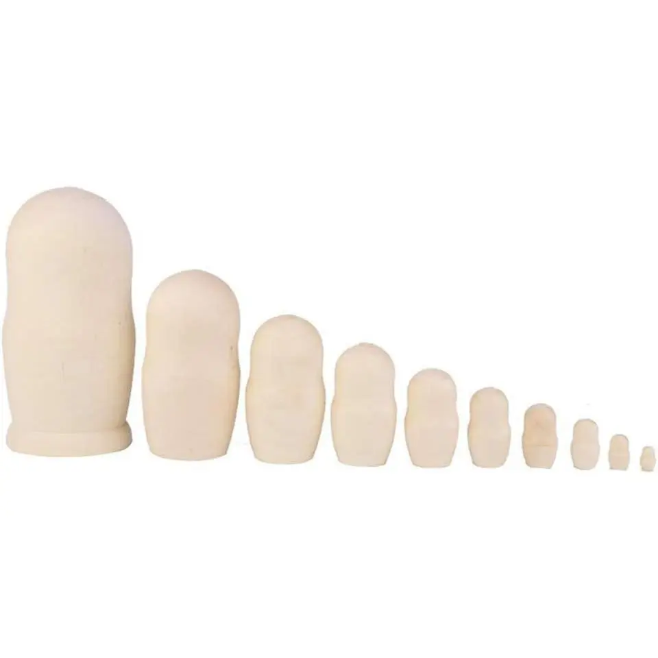 10Pcs DIY Unfinished Wooden Russian Nesting Matryoshka Dolls for Crafting, Perfect for Kids and Holiday Decorations