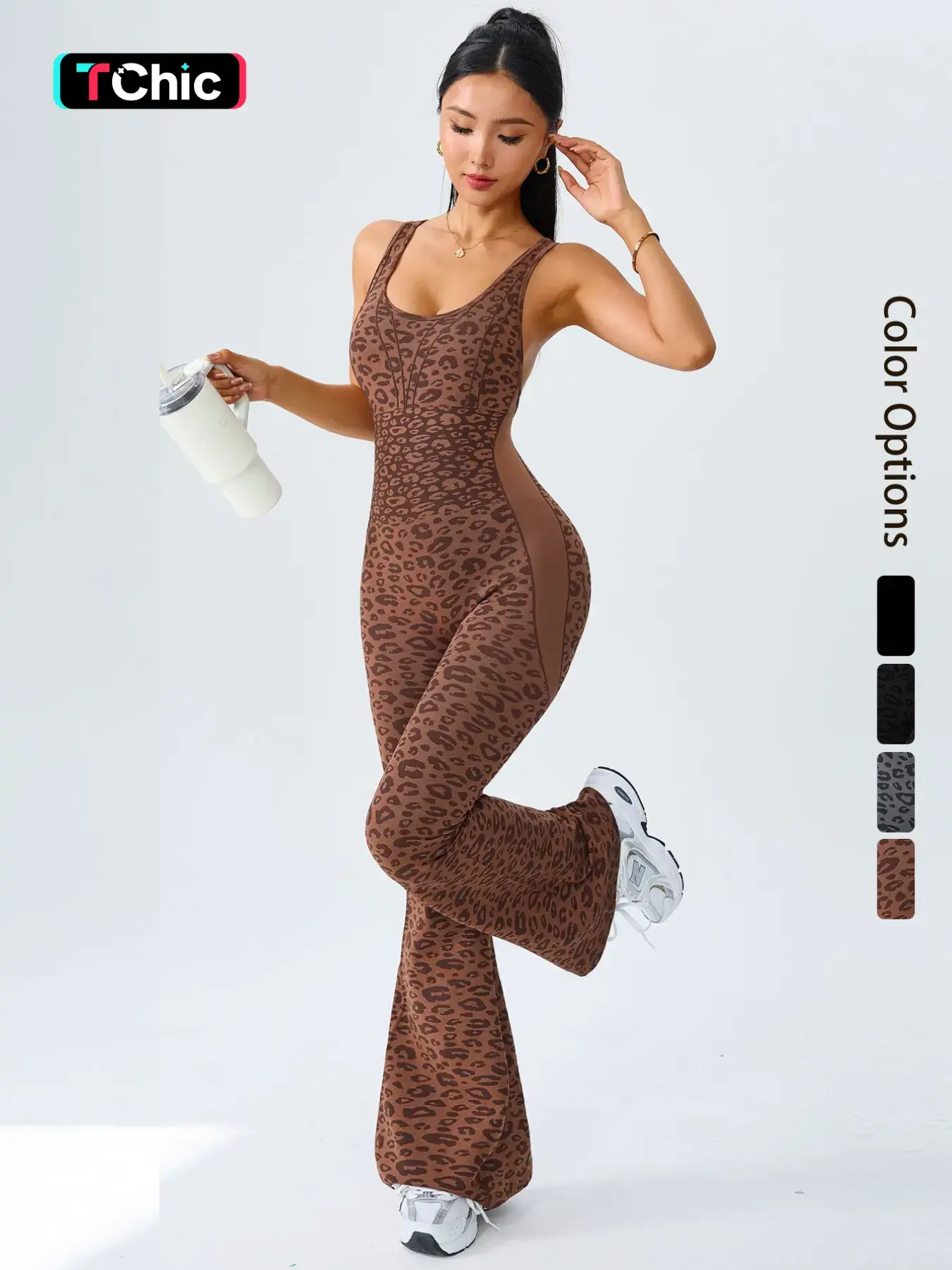 Women's Leopard Print Yoga Workout Jumpsuit, Cross Strap Design, Long Sleeve Slim Fit, Casual Fashion for All Seasons, Comfortable Wear at Home, Fitness Yoga Jumpsuit
