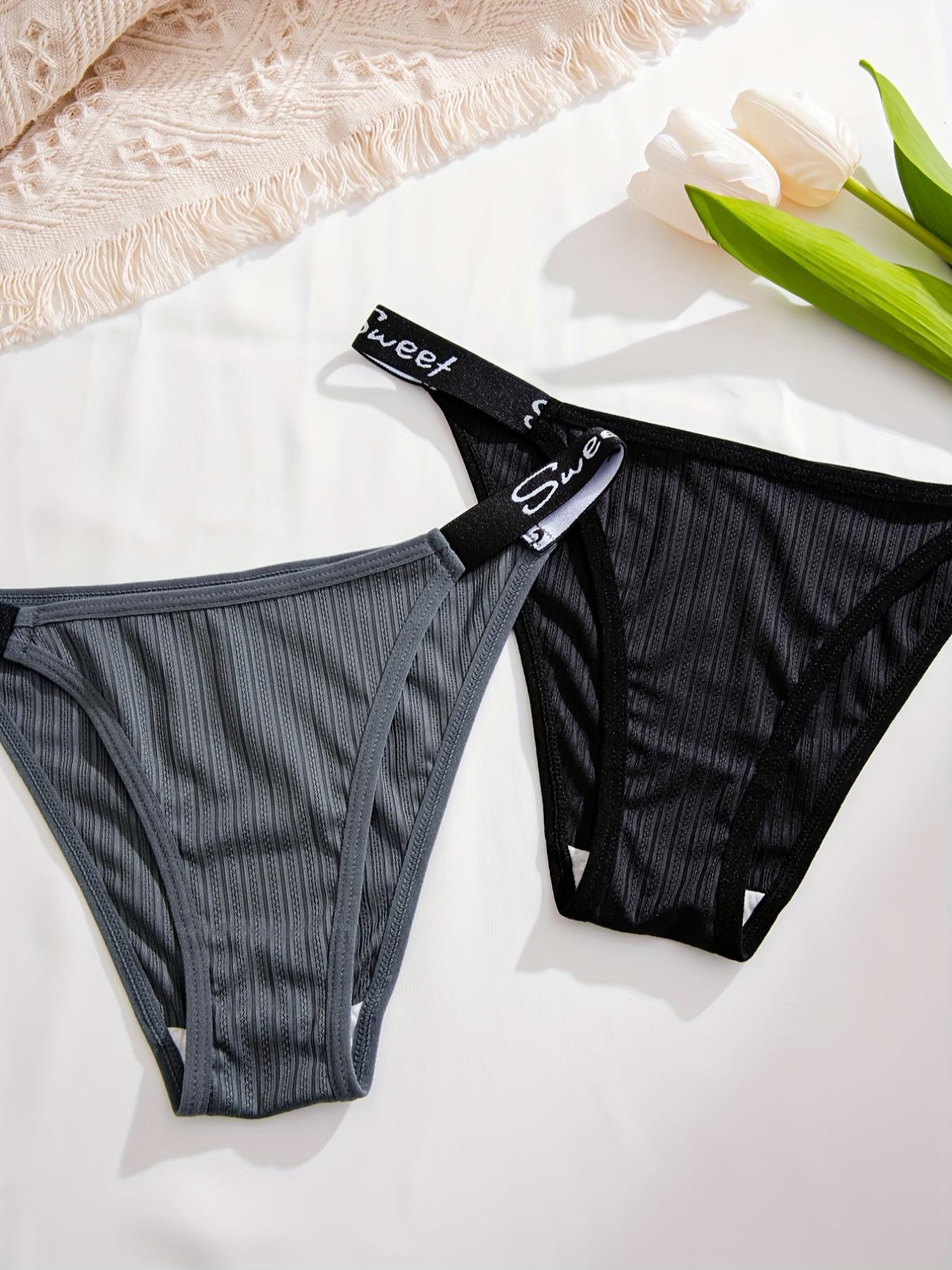 Women's Contrast Letter Tape Drop Waist Thongs, Casual Soft Comfy Breathable Panty for Daily Wear, Ladies Underwear for All Seasons, Underwear for Women, Casual Elegant Panty