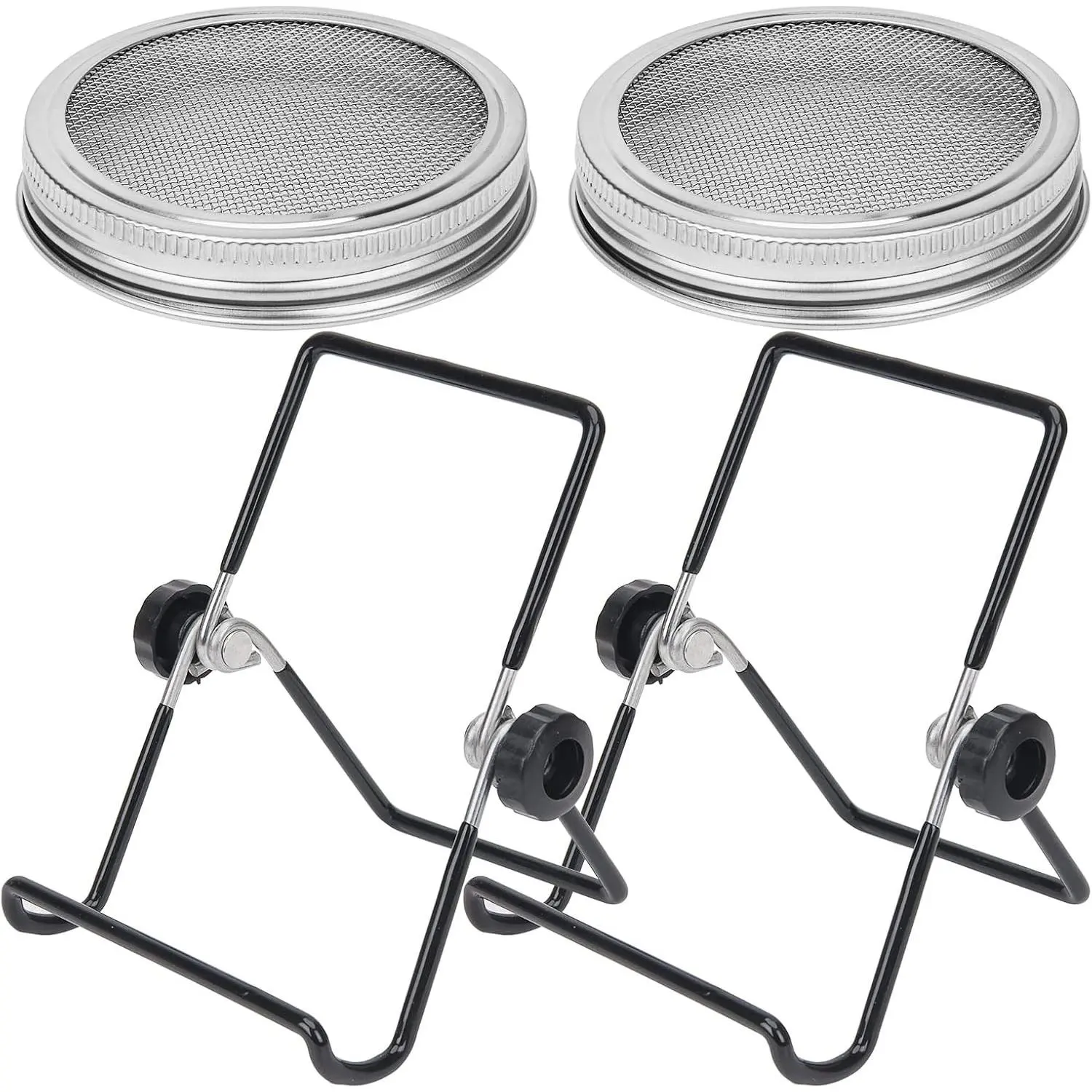 Sprouting Lids, 2 Pack 304 Stainless Steel Screen Lids with Stand for 86mm Jar