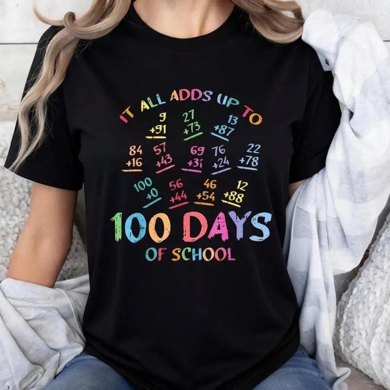 Men's 100 Days of School T-Shirt, Casual Math Graphic Tee in 100% Cotton, Classic Fit Short Sleeve Fashion Top, Basic, Menswear, Unisex
