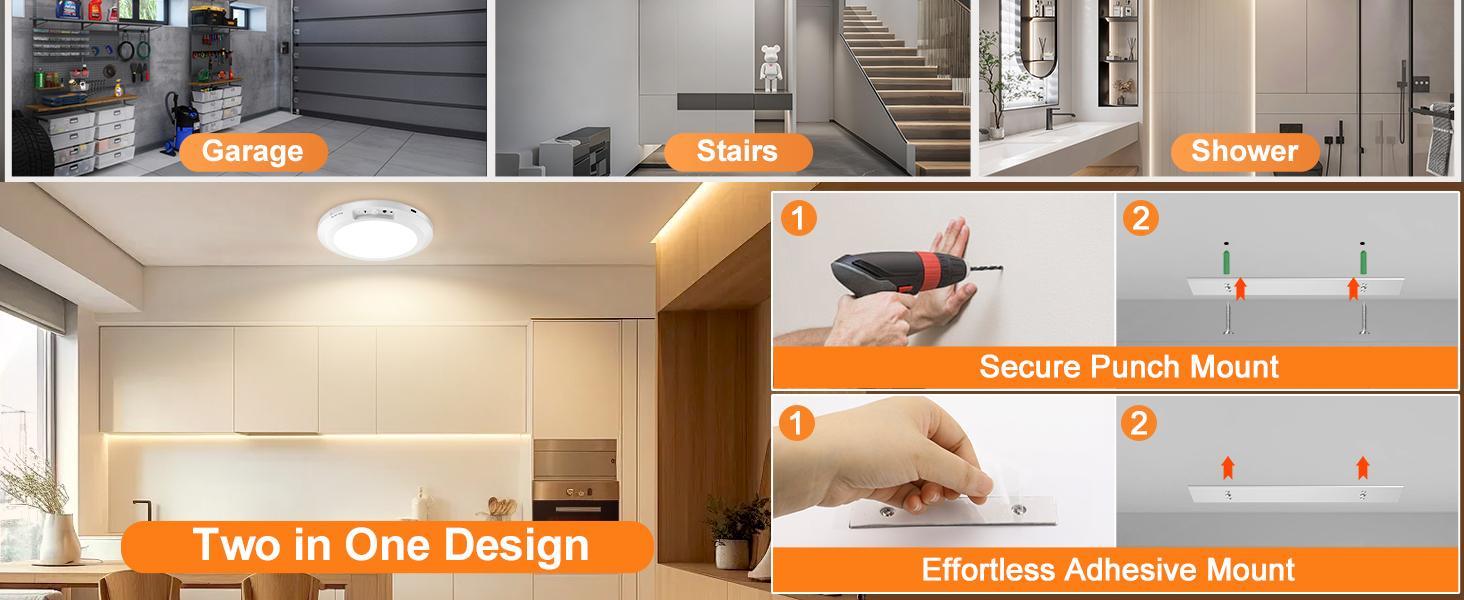 Rechargeable Motion Sensor Ceiling Light with Remote – 10000mAh Battery Powered Magnetic Wireless LED Light for Closet Shower Stairs Shed Hallway Porch Patio Garage ect, 3 Color 10-Level Dimmable, No Wiring