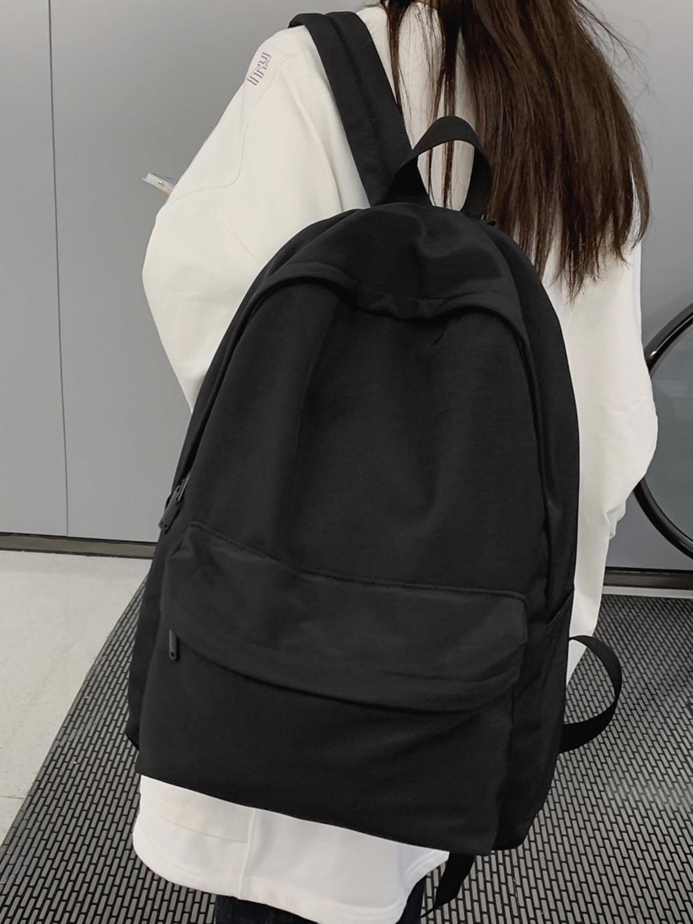 Solid color simple backpack, basic versatile casual backpack, niche simple design, practical and versatile, easy to carry on campus commuting, suitable for students, large capacity and lightweight bag