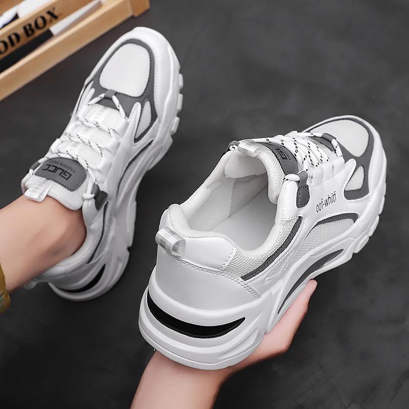 Men's Sporty Colorblock Low Top Lace Up Chunky Sneakers, Casual Comfortable Breathable Platform Sneakers, Fashionable Sneakers for Daily Footwear As Gift