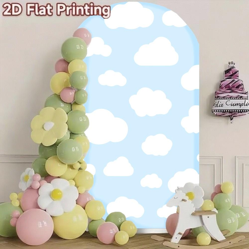 Blue Sky White Clouds Arch Backdrop Cover Custom 2-Sided Fabric for Baby Shower Birthday Party Decoration Decor Background