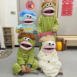 Autumn Winter Couple Set Cartoon Pajamas Wacky Bodysuit Have Hair Big Mouth Monster Hooded Homewear Girl Cute Keep Warm Pajamas