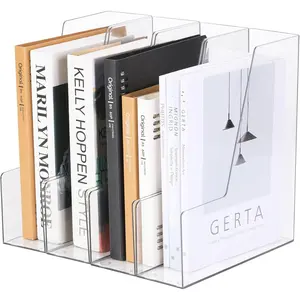 Vertical File Holder, Clear PET Desk Organizer and Storage Bins Holding for Magazines, Binders, Notebooks, Envelopes, Multi-purpose Plastic Document Organizer for Home Office, 4 pack