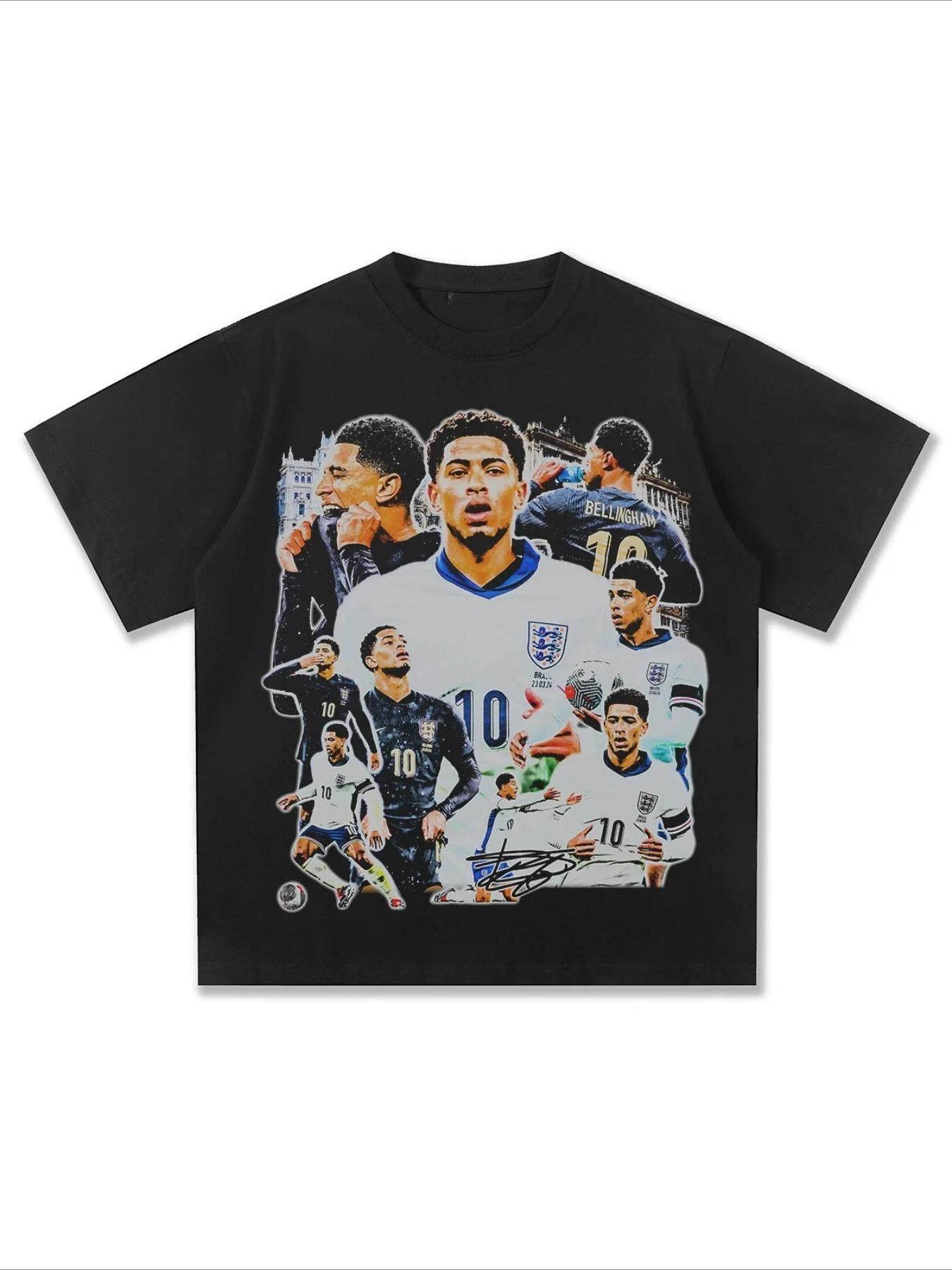 Jude Bellingham football T-shirt with oversized collage pattern, summer men's top, genius midfield star, men's and women's fashion hip-hop Y2K street wear, soft and skin friendly, suitable for all seasons, suitable for both men and women