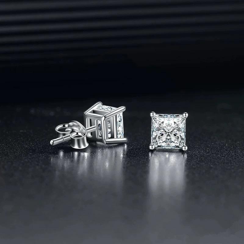 Delzzad 14K Gold-Plated Princess Cut Stud Earrings Lab-Created Moissanite Stud Earring S925 Sterling Silver/Copper Moissanite Jewelry Perfect Birthday Mother’s Day Christmas Gift for Men Women Wedding Set