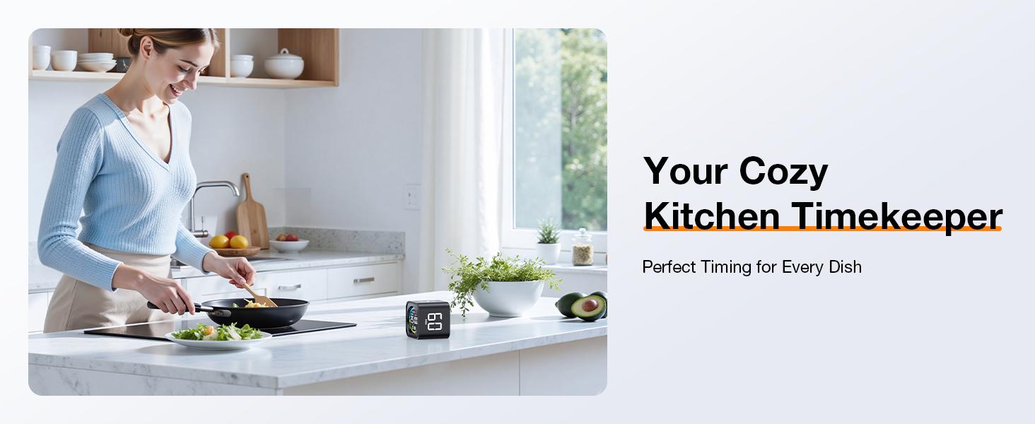 TK3 Pomodoro Timer Cube, Desk Productivity Timer with 5/10/30/60 Min Presets, Custom Countdown, Stopwatch, Clock, 3 Alarm, Silent, Vibrate & Sound Alert, for Task, ADHD, Study, Kitchen, Black