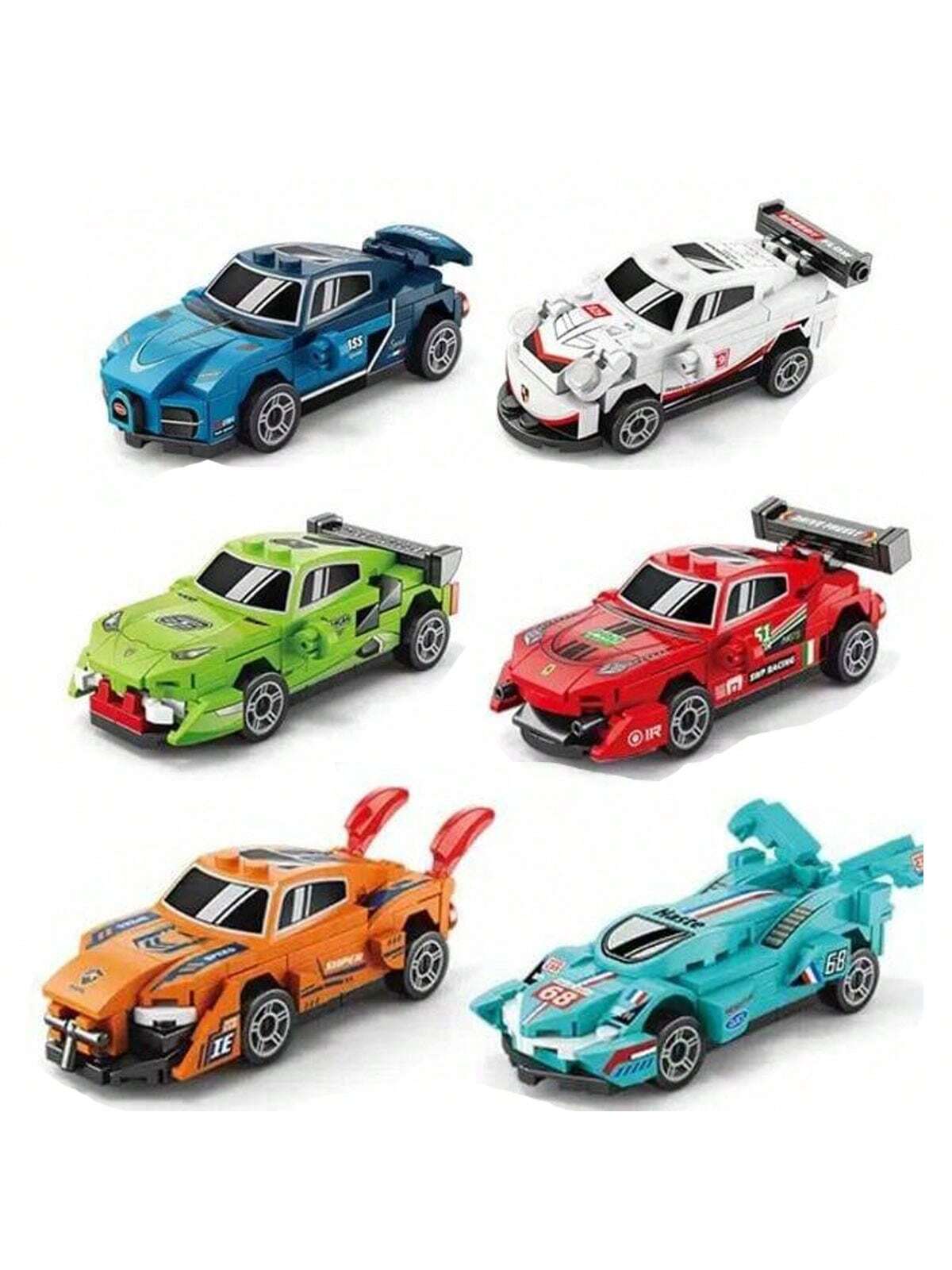 12-Piece Super Car Building Blocks Set, Backyard Racing Toy Model Kit, DIY Educational Gift for Kids Ages 6+, High-Quality Abs Material