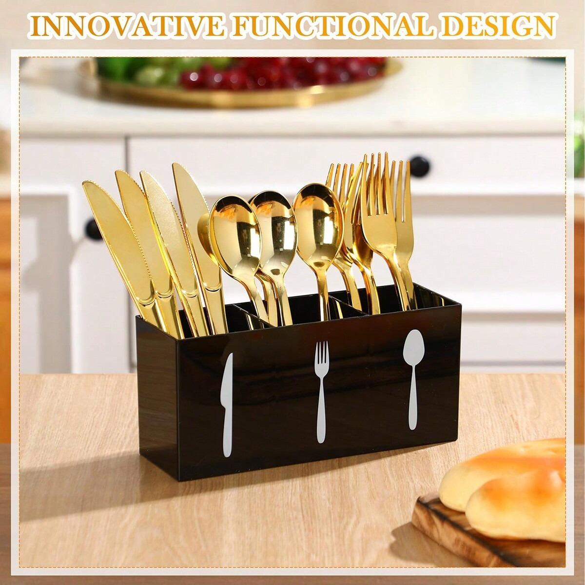 Multifunctional Kitchen Storage Organizer, Compact Plastic Utensil Rack for Spoons Knives Forks, Ideal Home and Restaurant Settings