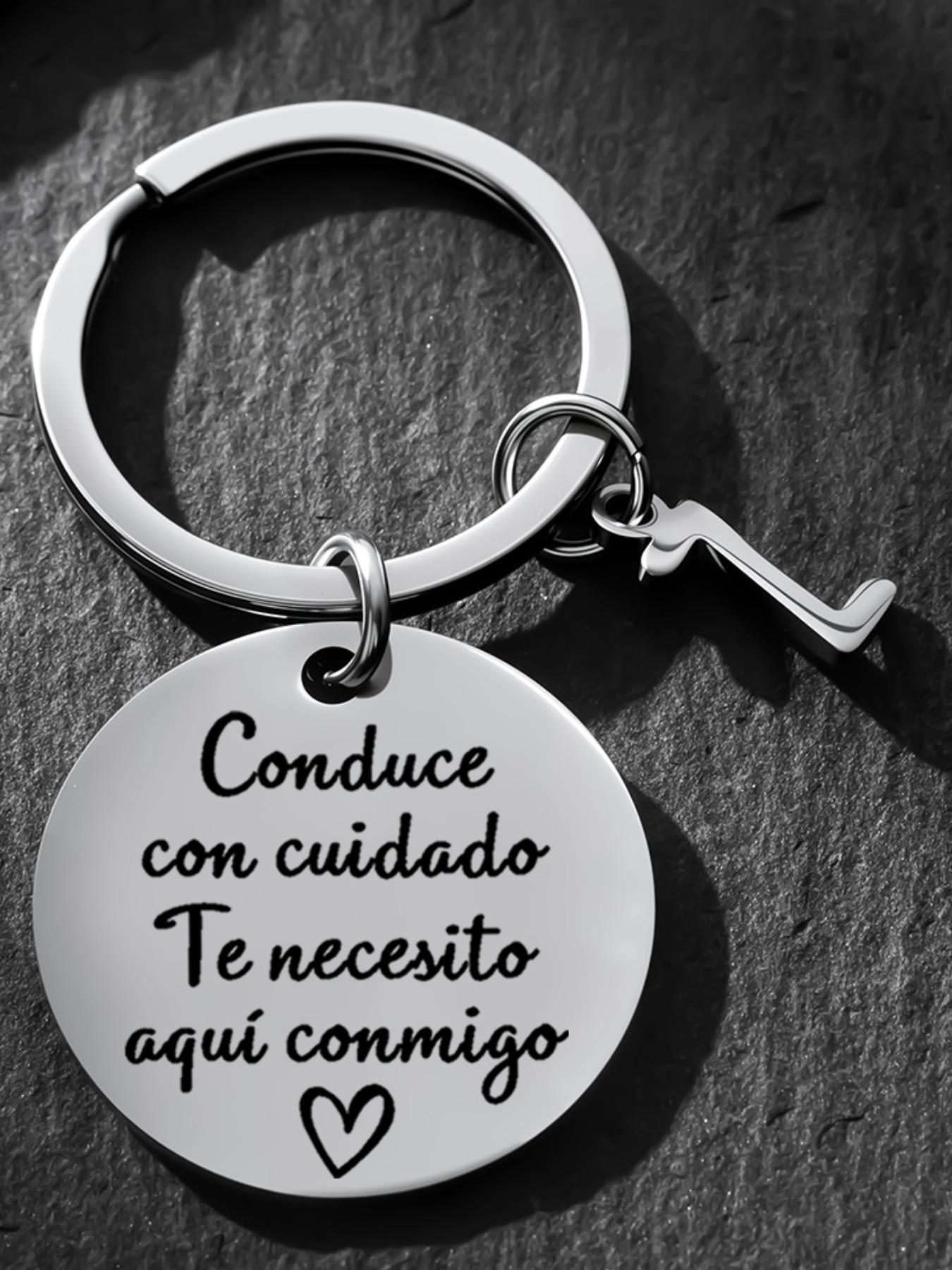 Drive Safe Keychain, Engraved Key Ring, Personalized Initial A, Stainless Steel, Romantic Gift for Boyfriend Husband, Birthday Anniversary Gift