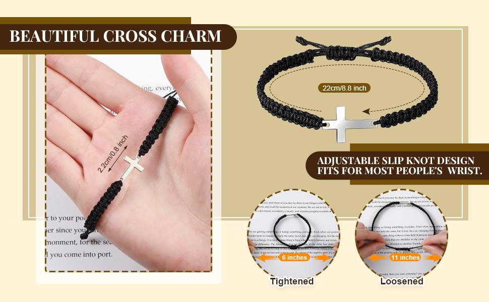 JointlyCreating Friendship Cross Bracelet Black String Rope Braided Adjustable Handmade Matching Couple Lucky Simple Religious Jewelry Gift