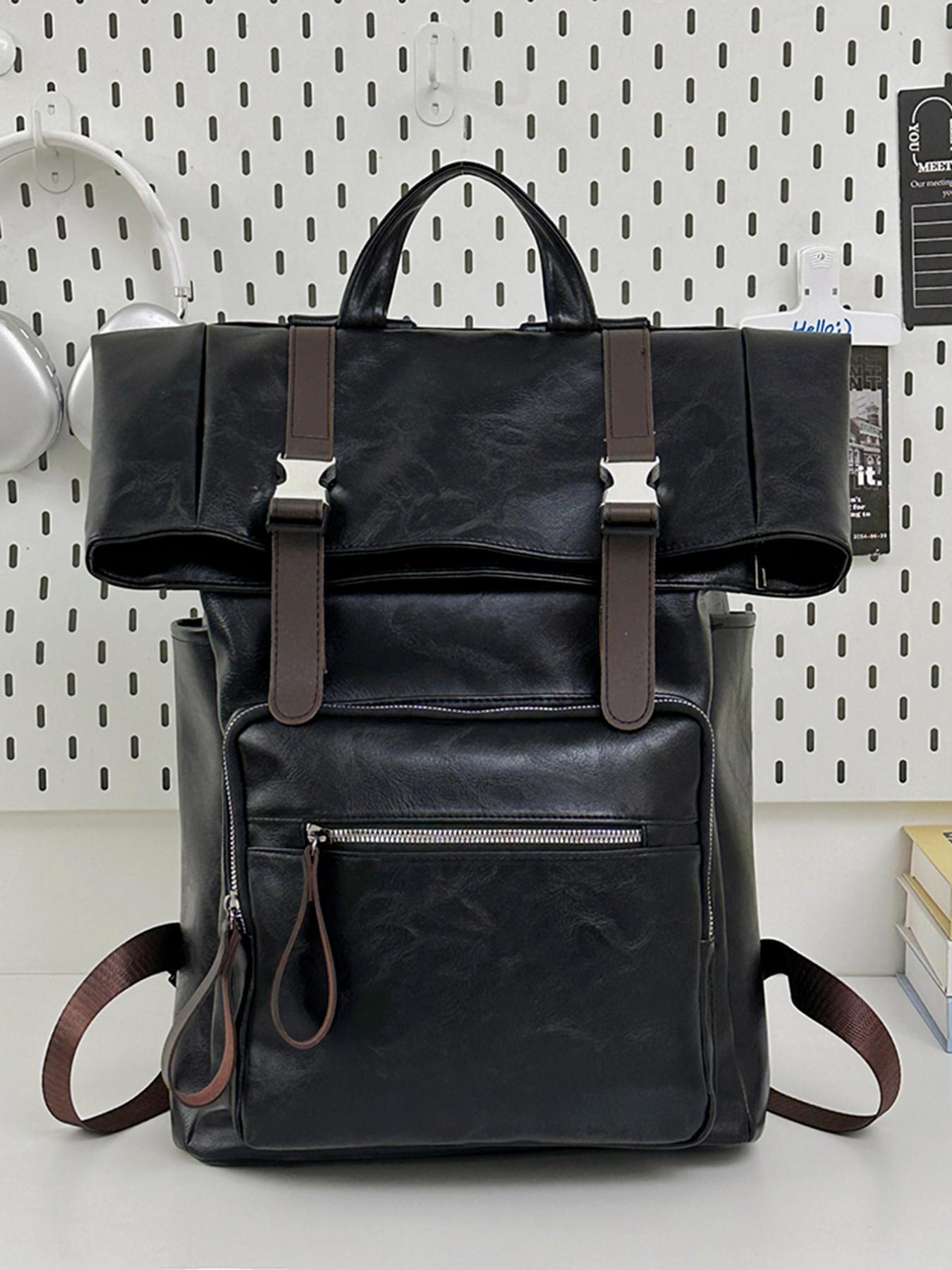 Vintage Patchwork Backpack, Soft Leather Commuter Laptop Bag, Men's Business Travel Backpack, Unisex Casual Bookbag, Durable Material