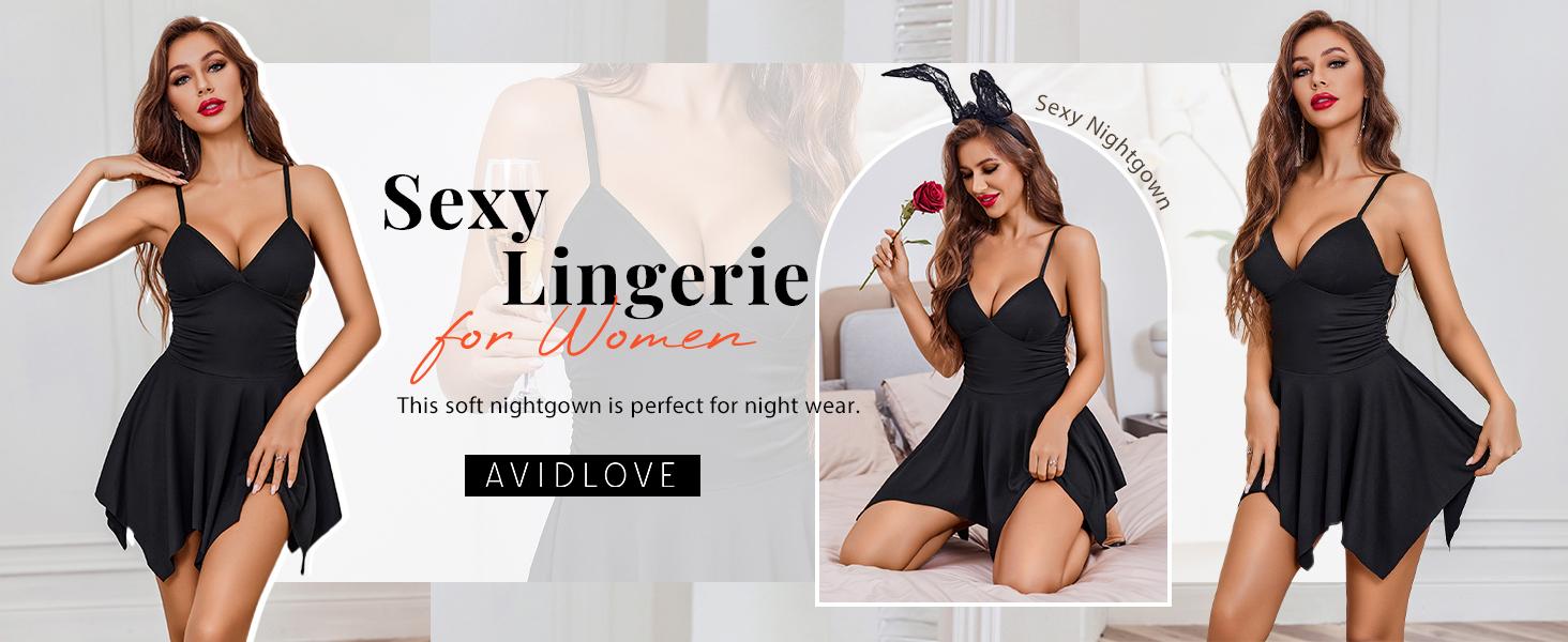 Avidlove Lingerie for Women Nightgowns Women Sleepwear Nightwear Chemise V-Neck Nightie S-XXL