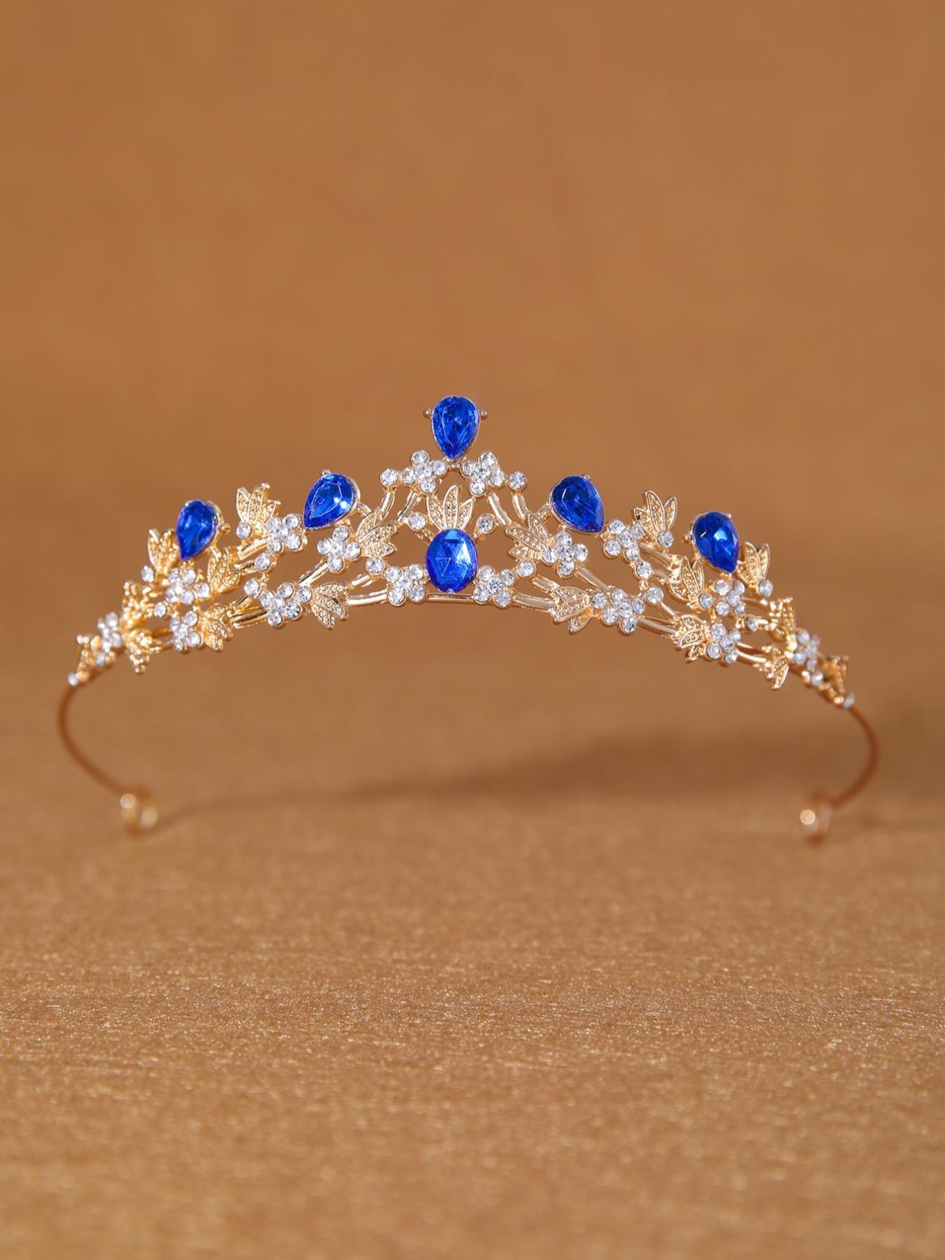 Women's Colorful Crystal Headpiece Set, Rhinestone Bride Crown with /blue/ Gemstones, Elegant Wedding Hair Accessory