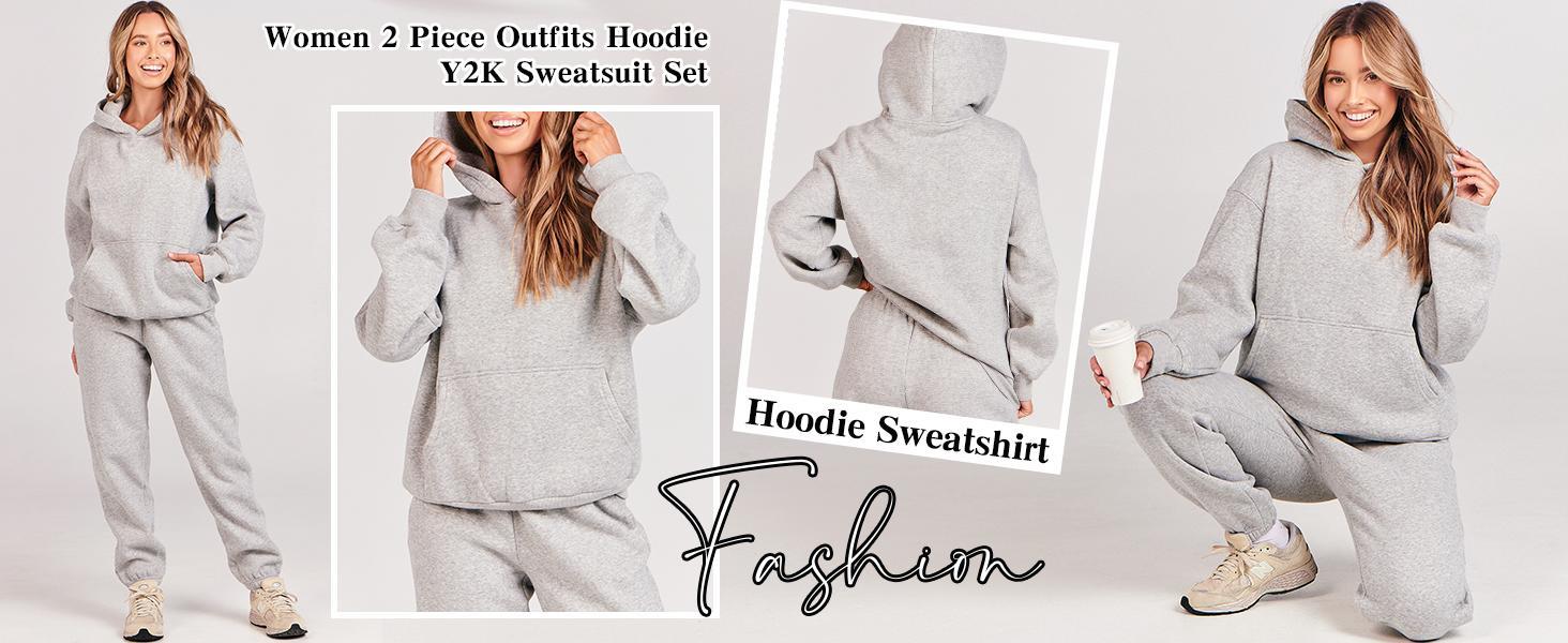 Womens 2 Piece Outfits Long Sleeve Hoodie Casual Oversized  Basic Cozy Jogger Sweatpants Y2K Comfortable Tracksuit Sweatsuit Set SpringStatements