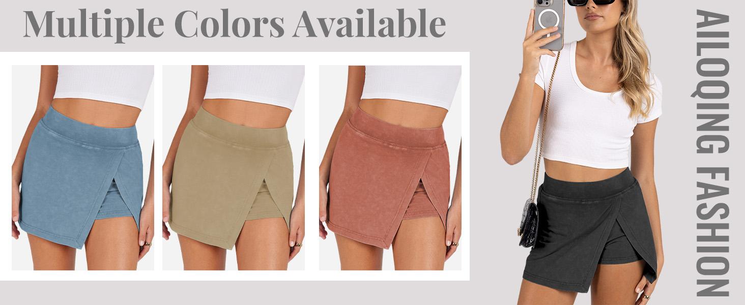 Molitree Women's High Waist Skorts Casual Split Hem Bodycon Skirt with Built-in Shorts Fitted Mini Skorts