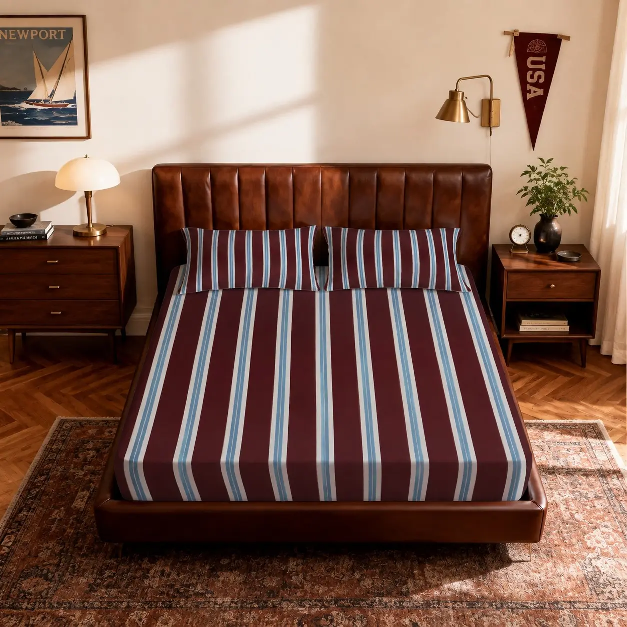 Vintage Stripe Print Fitted Sheet Set, 1 Fitted Sheet with 2 Pillowcases, No Pillow Insert, for Bedrooms and Guest Rooms of Teens and Adults, Great for Indoor Decor or Gifting, Striped Bed Sheets