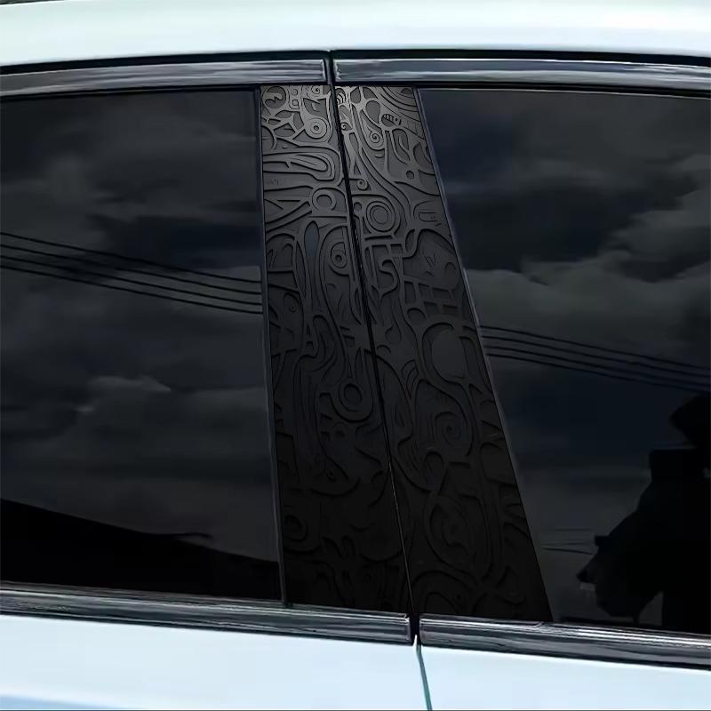 2-Pack Black Embossed Psychedelic Pattern Car B-pillar Sticker - Easy to stick and tear, self-adhesive protective sticker, suitable for all models, Car exterior smooth surface, Durable plastic sticker, Car decoration, Car accessories