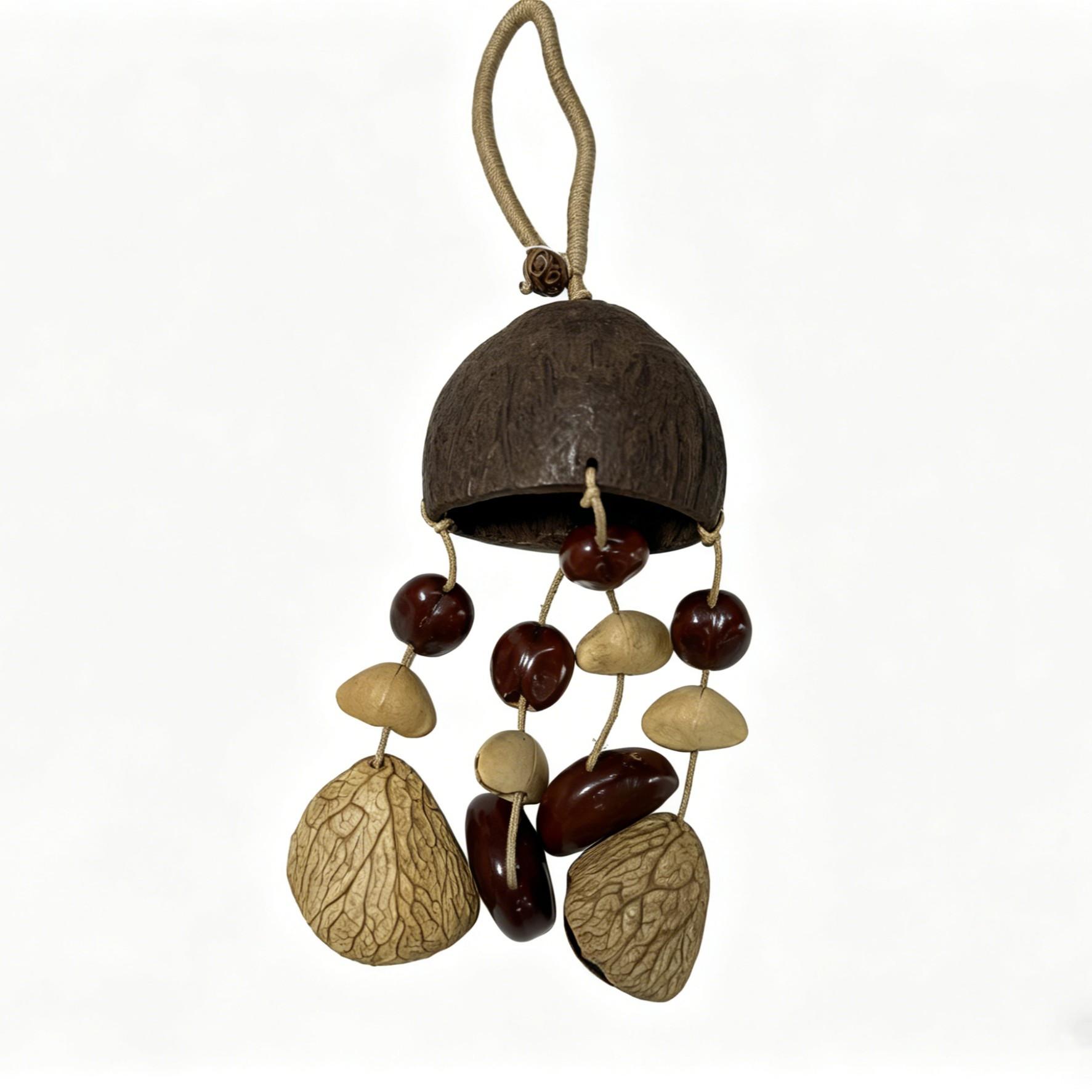 Natural Coconut Shell Seed Wind Chime, Bohemian Handmade Wooden Hanging Decor, Vintage Garden Patio Decoration, Sound Healing Bell